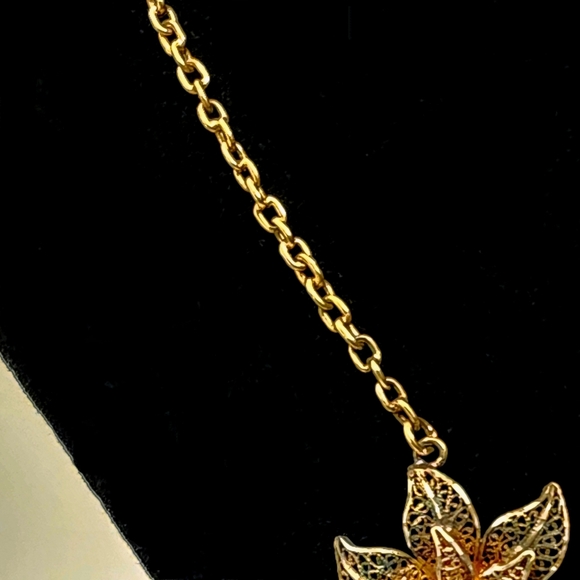 Vintage 1940's Topazio Sterling Silver Filigree Gilt Floral Necklace - Picture 7 of 9